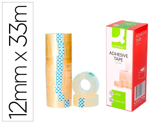 Lot de 12 rubans adhésifs q-connect économique résistant transparent 12mmx33m.