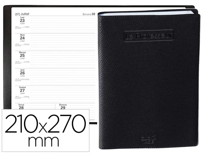 Agenda quo vadis semainier le professeur impala 21x27cm coloris noir. mi juillet 25 à mi juillet 26