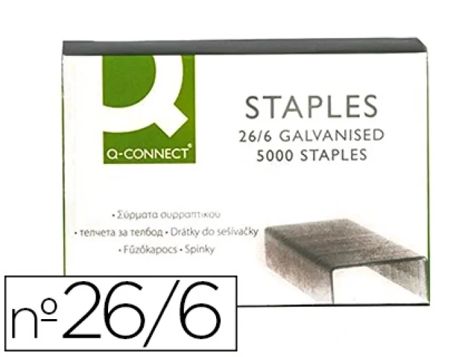 Agrafe q-connect modèle 26/6 galvanisée boîte 5000 unités.