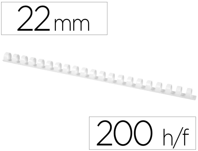 Anneau plastique à relier capacité 200f 22mm diamètre coloris blanc boîte 50 unités.