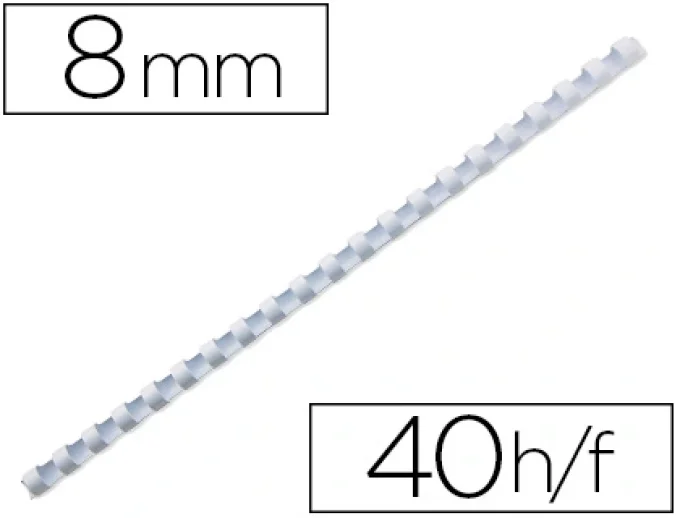 Anneau plastique à relier  dos rond capacité 40f 8mm diamètre 300mm longueur coloris blanc 
