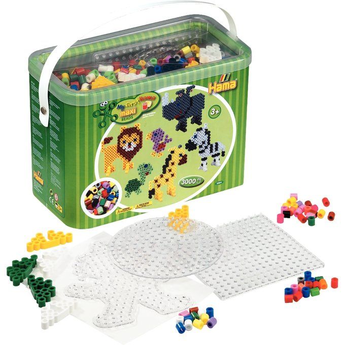 Baril environ 3 000 perles Hama à repasser taille maxi couleurs assorties avec accessoires