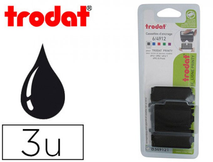 TRODAT Recharge tampon trodat 4912/4912t/4952/4992 noir blister 3 unités.