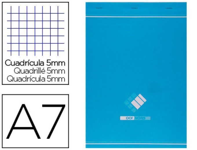 Bloc agrafé CONQUERANT sept a7 7,4x10,5cm couverture pellicullée 100 feuilles détachables 60g 5x5mm 