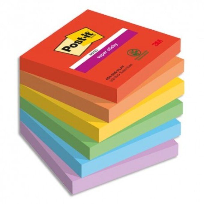  6 Blocs notes POST-IT super sticky collection playful 76 x 76mm 6 blocs de 90 feuilles.