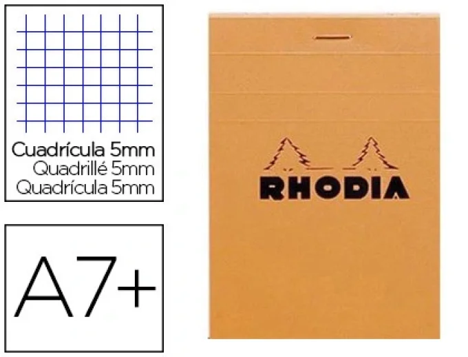 Bloc bureau RHODIA a7+ papier vélin surfin couverture enduite enveloppante 85x120mm 80f détachables 