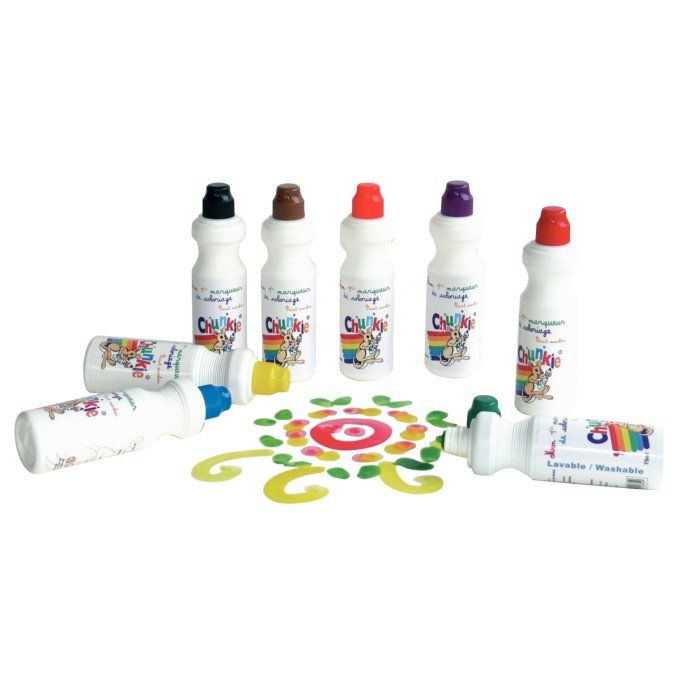 Boîte de 8 marqueurs mousse 75 ml CHUNKIE  vert, rouge, bleu, jaune, violet, orange, brun et noir