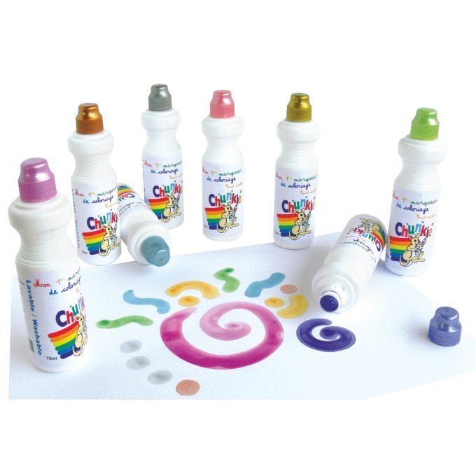Boite de 8 marqueurs mousse CHUNKIE  75ml or, argent, cuivre, turquoise, rose, mauve, corail et jade