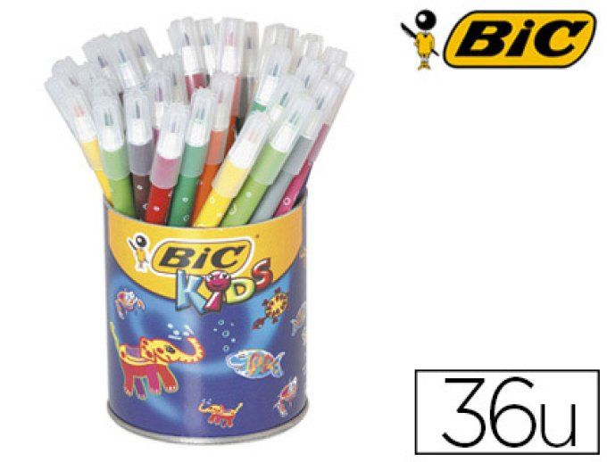 Feutres BIC kids coloriage encre ultra-lavable capuchon ventilé pointe bloquée pot 36 unités.