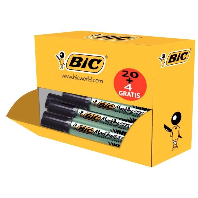 Pack de 24 marqueurs permanents BIC  1481 pointe biseautée noirs dont 4 gratuits