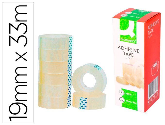 Q-CONNECT Lot de 8 rouleaux rubans adhésifs q-connect économique résistant transparent 19mmx33m.