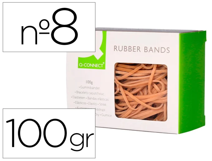 Bracelet caoutchouc q-connect n.8 80x2mm boîte fenêtre 100g.