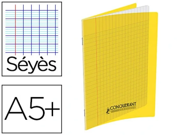 Cahier CONQUERANT Polypropylène  Format A5+ 170x220 Grands carreaux 140 Pages