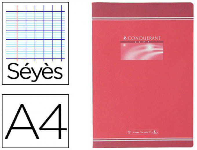 Cahier piqué CONQUERANT  sept couverture offset A4 21x29,7cm 192 pages 70g séyès.
