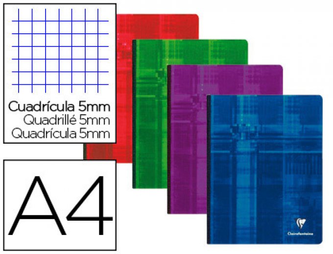 Cahier broché CLAIREFONTAINE papier vélin velouté A4  192 P. Petites carreaux