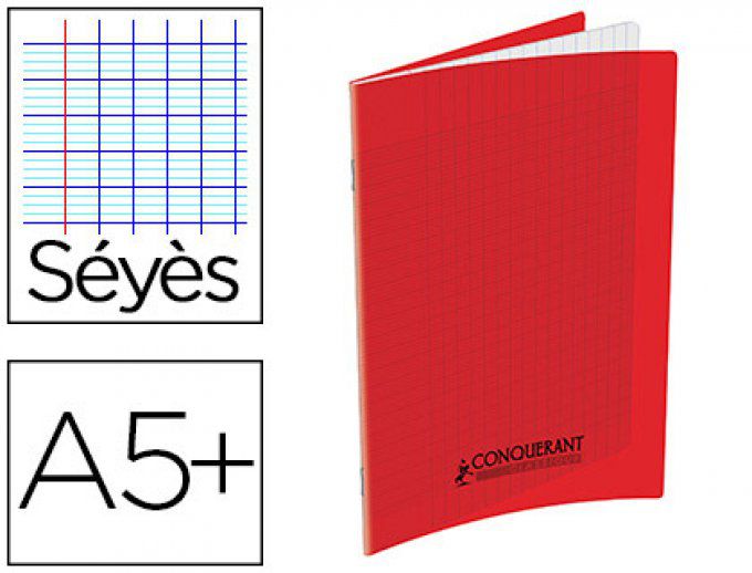 Cahier CONQUERANT Polypropylène  Format A5+ 170x220 Grands carreaux 140 Pages