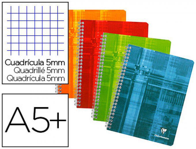 Cahier CLAIREFONTAINE papier vélin velouté couverture pelliculée reliure spirales A5+  180 p 5X5