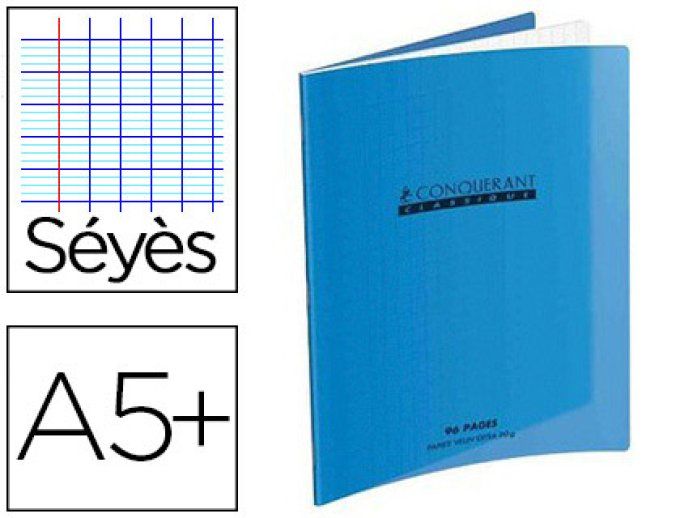 Cahier piqué conquérant classique couverture polypropylène rigide transparente 17x22cm 60 pages 90g 