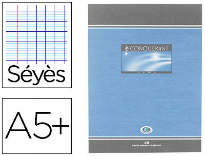 Cahier brouillon piqué CONQUERANT  sept couverture offset tables de calcul A5+ 17x22cm 48 pages 56g.