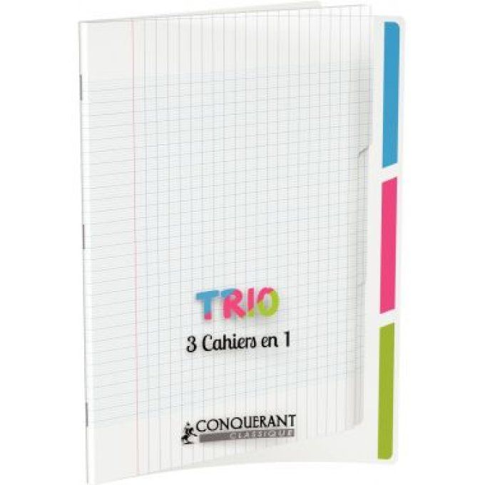 Piqûre 96 pages 3 index CONQUERANT  couverture polypropylène, format 24x32 cm, seyès