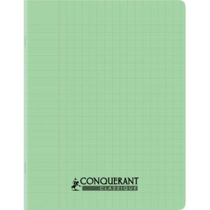 Cahier piqué 32 pages 17x22 cm, CONQUERANT  seyès 3 mm, couverture en polypropylène vert