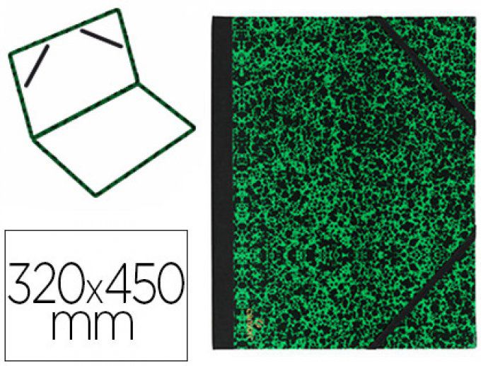 Carton à dessin CANSON papier marbré vert 90g dos koveril noir fermeture élastique 320x450mm.