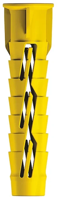 Cheville universelle (BREVETÉE) en nylon, couleur jaune. Diamètre 14 x 100. Boite de 15 unités