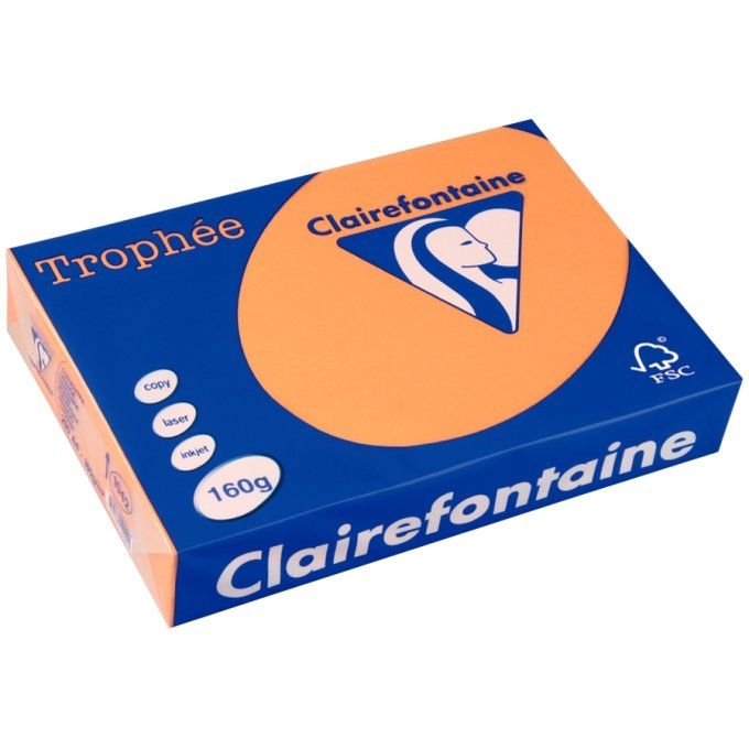 Ramette papier A4 160g TROPHEE CLAIREFONTAINE clémentine 250 feuilles 