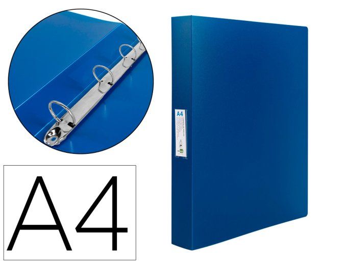 Classeur liderpapel 4 anneaux 40mm a4 polypropylene dos 55mm porte-cartes de visite coloris bleu