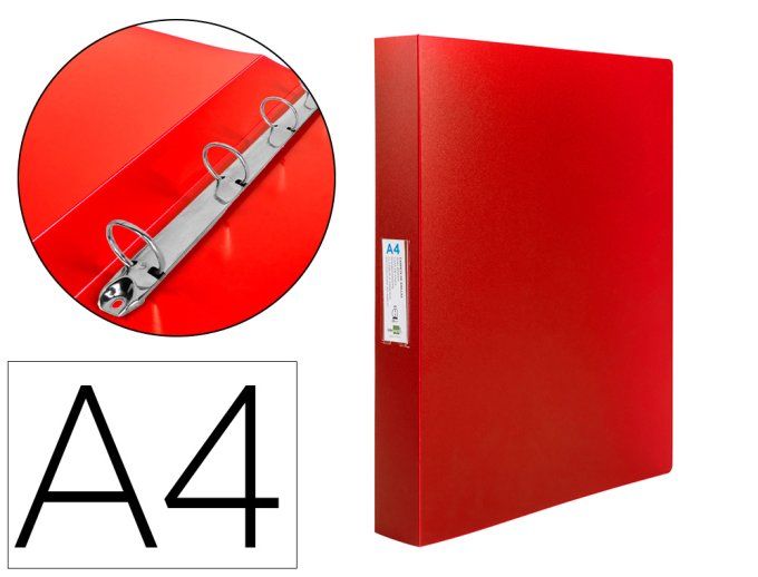 Classeur liderpapel 4 anneaux 40mm a4 polypropylene dos 55mm porte-cartes de visite coloris rouge