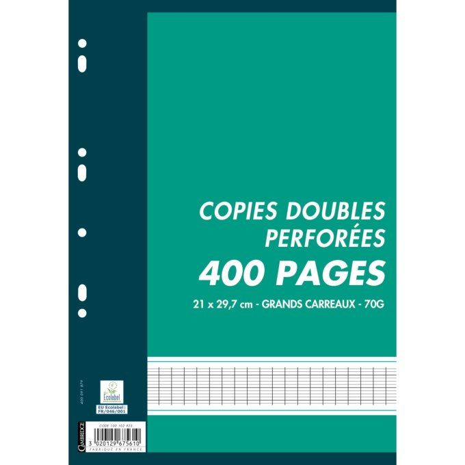 Copies doubles perforées 400 pages 70g, format A4, seyès blanc HAMELIN