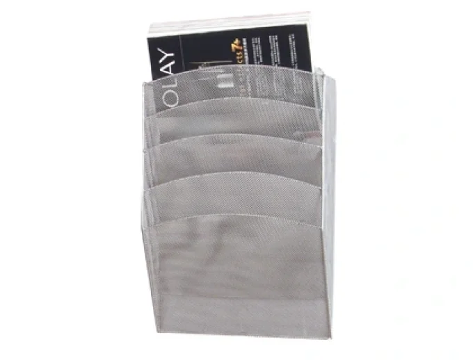 Corbeille murale Q-CONNECT 5 cases A4 vertical présentoir métallique 315x93x440mm coloris argent