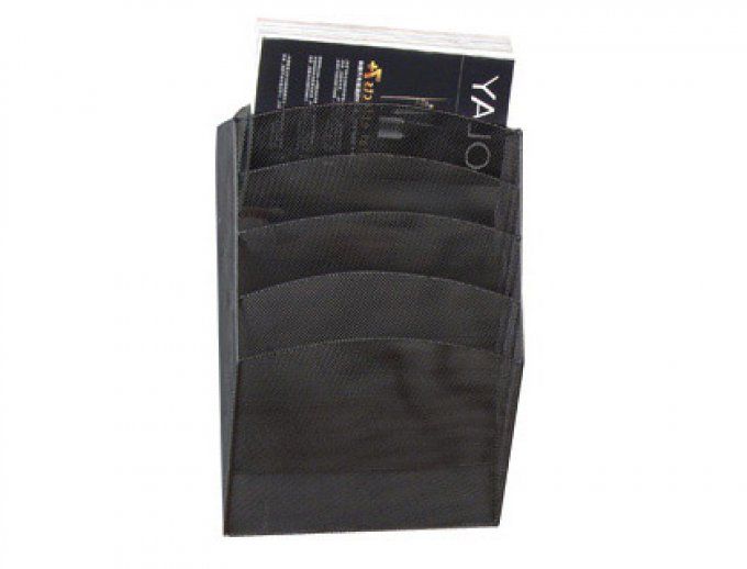 Corbeille murale Q-CONNECT 5 cases A4 vertical présentoir métallique 315x93x440mm coloris noir.