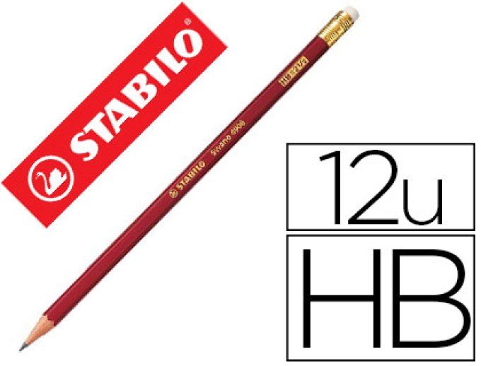 12 Crayons graphites STABILO  swano hb corps hexagonal usage courant bout gomme.
