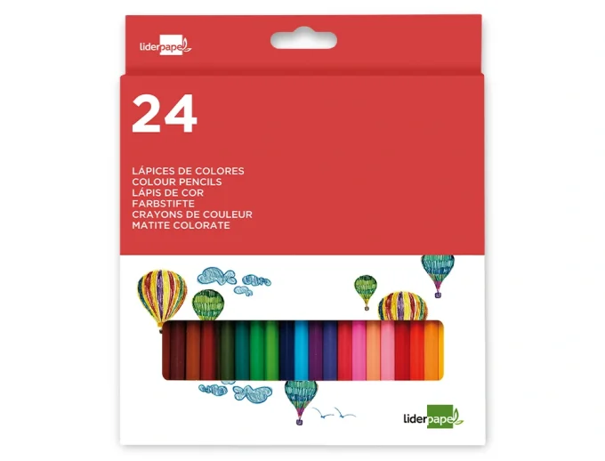 Crayon couleur LIDERPAPEL mine extra-résistante 174.5mm écriture douce coloris intenses étui carton 