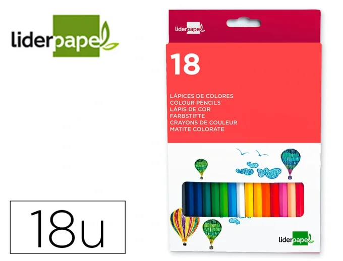 Crayon couleur LIDERPAPEL mine extra-résistante 174.5mm écriture douce coloris intenses étui carton 