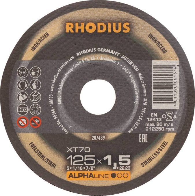 Disques à tronçonner acier 125x1,5x22mm - lot de 10 pcs  RHODIUS