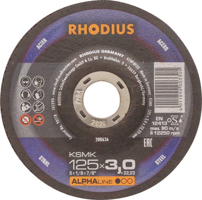 Disque à tronçonner acier 125x3x22mm   RHODIUS