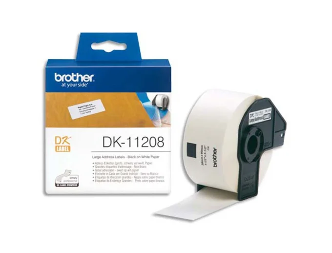 Etiquette brother dk-11208 38x90mm pour imprimante ql noir sur blanc 400un.
