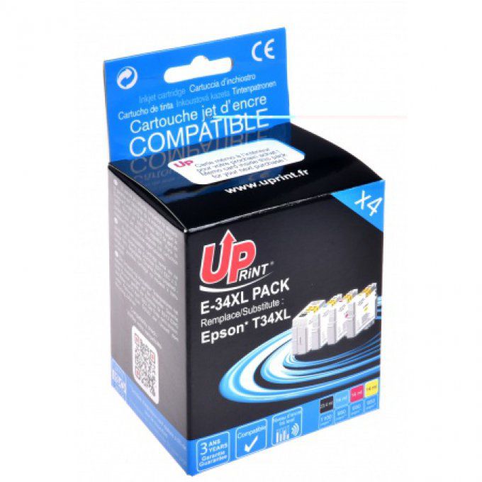  UPRINT E-34XL BK/C/M/Y PACK 4 CARTOUCHES COMPATIBLES AVEC EPSON T34XL - T3476 FRAIS DE PORT OFFERT