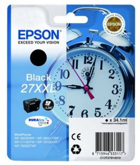 EPSON Cartouche Réveil 27XXL Encre Durabrite Noir XXL 34,1ml C13T27914012