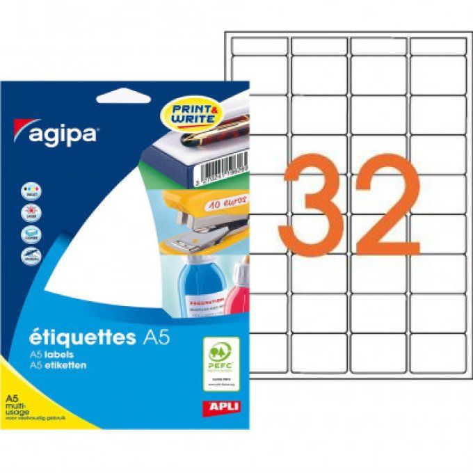 Étiquette adhésive APLI agipa multi-usage permanente 240x335mm toute imprimante coins arrondis étui 