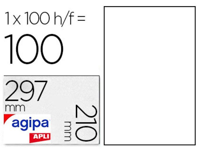 Étiquette adhésive APLI AGIPA  imprimante laser copieur 210x297mm boîte 100 unités.