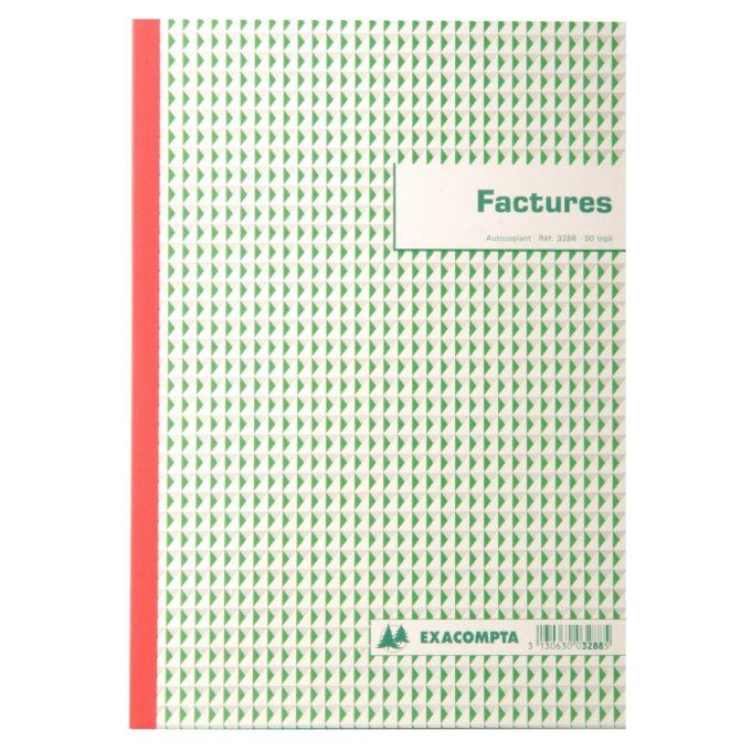 Manifold autocopiant EXACOMPTA factures tva A4 210x297mm foliotage 50 triplis.