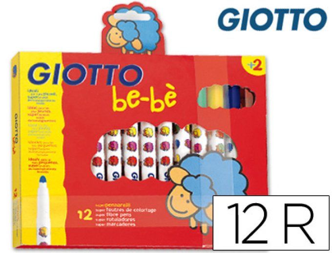 Feutre coloriage GIOTTO be-bè lavable capuchon ventilé pointe bloquée coloris assortis étui 12 unité
