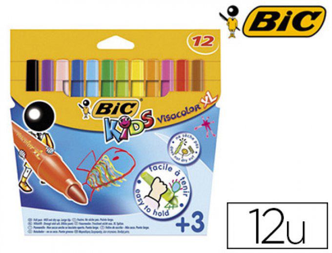 Feutre coloriage BIC kids visacolor xl encre lavable pointe extra-large bloquée couleurs très vives