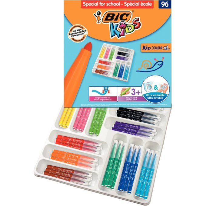 Feutre bic kids visacolor xl coloriage encre lavable pointe extra-large bloquée couleurs très vives