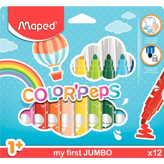 MAPED Pochette de 12 feutres ColorPeps assortis.  My firts jumbo