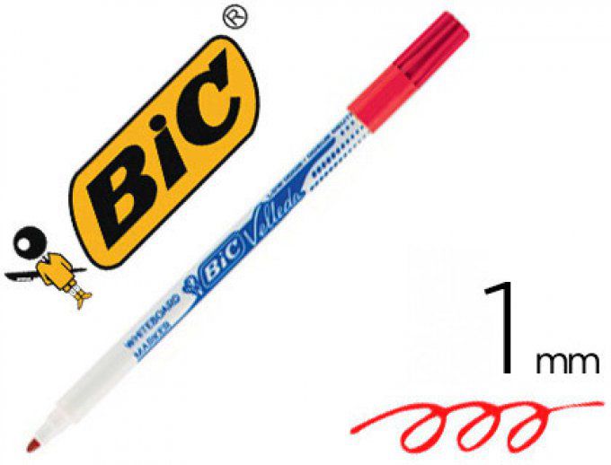 Marqueur BIC velleda 1721 effaçable pointe ogive 1mm encre alcool sans odeur corps plastique rouge