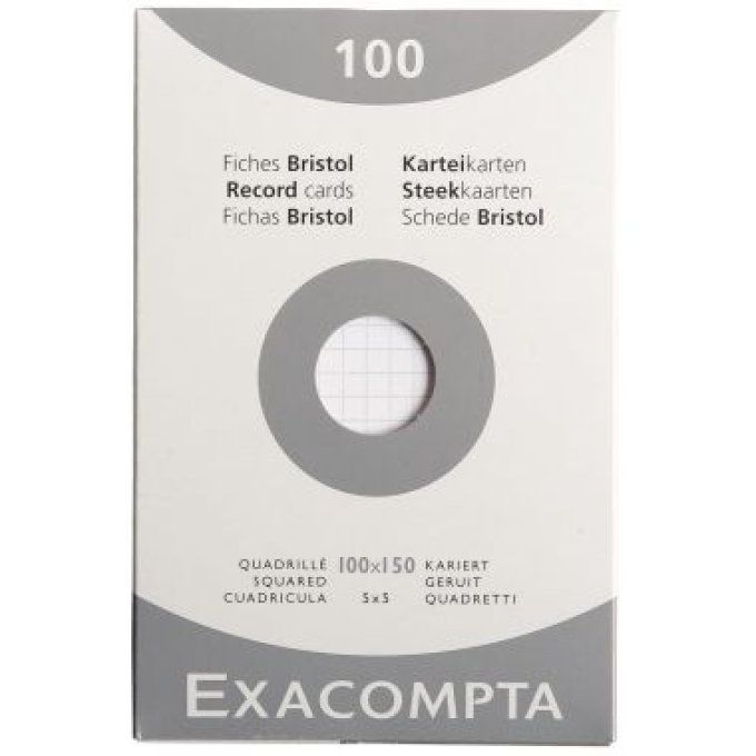 EXACOMPTA Etui de 100 fiches bristol non perforées carte forte 210 g blanc quadrillé 5x5 10x15 cm